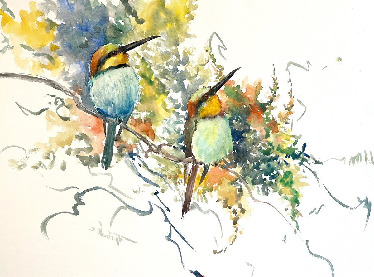 Bee eaters and Flowers by Suren Nersisyan