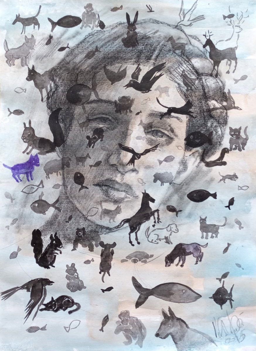 Surrealistic Animal Ink Drawing By Paolo Beneforti, 9 X 13", Species, Original Artwork