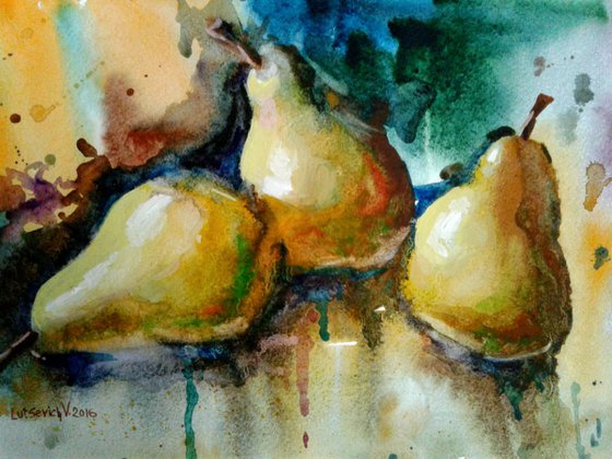 Pears on abstract background