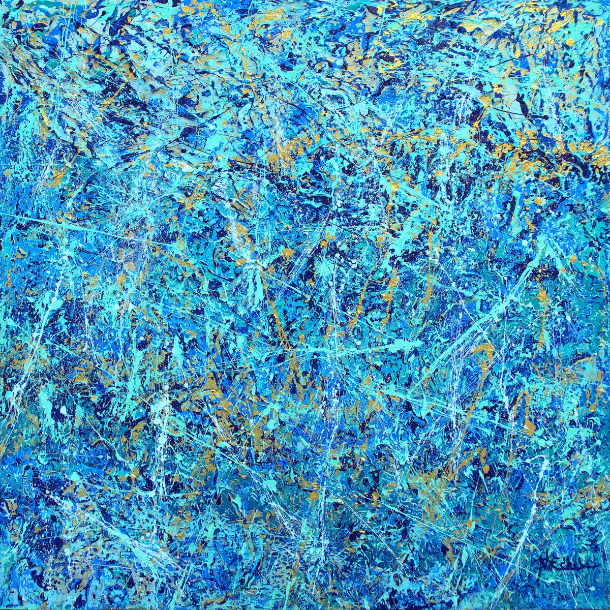 Organic Abstract Acrylic Painting By Nancy Eckels, 40 X 40", Ocean Spray, Original Artwork