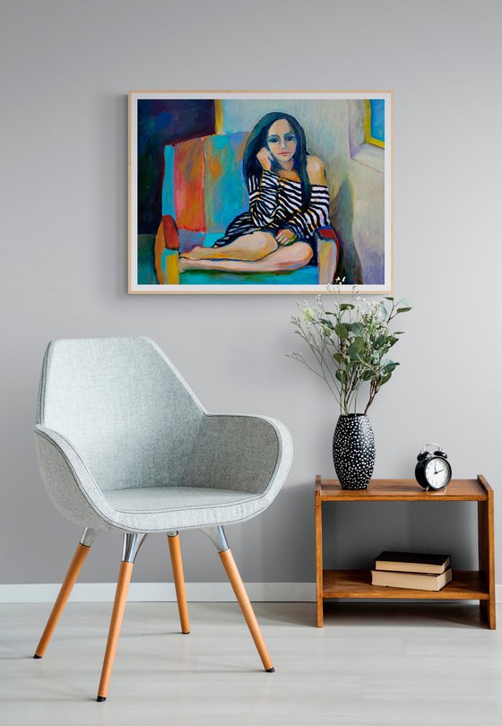OLESYA - expressive woman portrait inspired by German Expressionist artists gift idea home decor