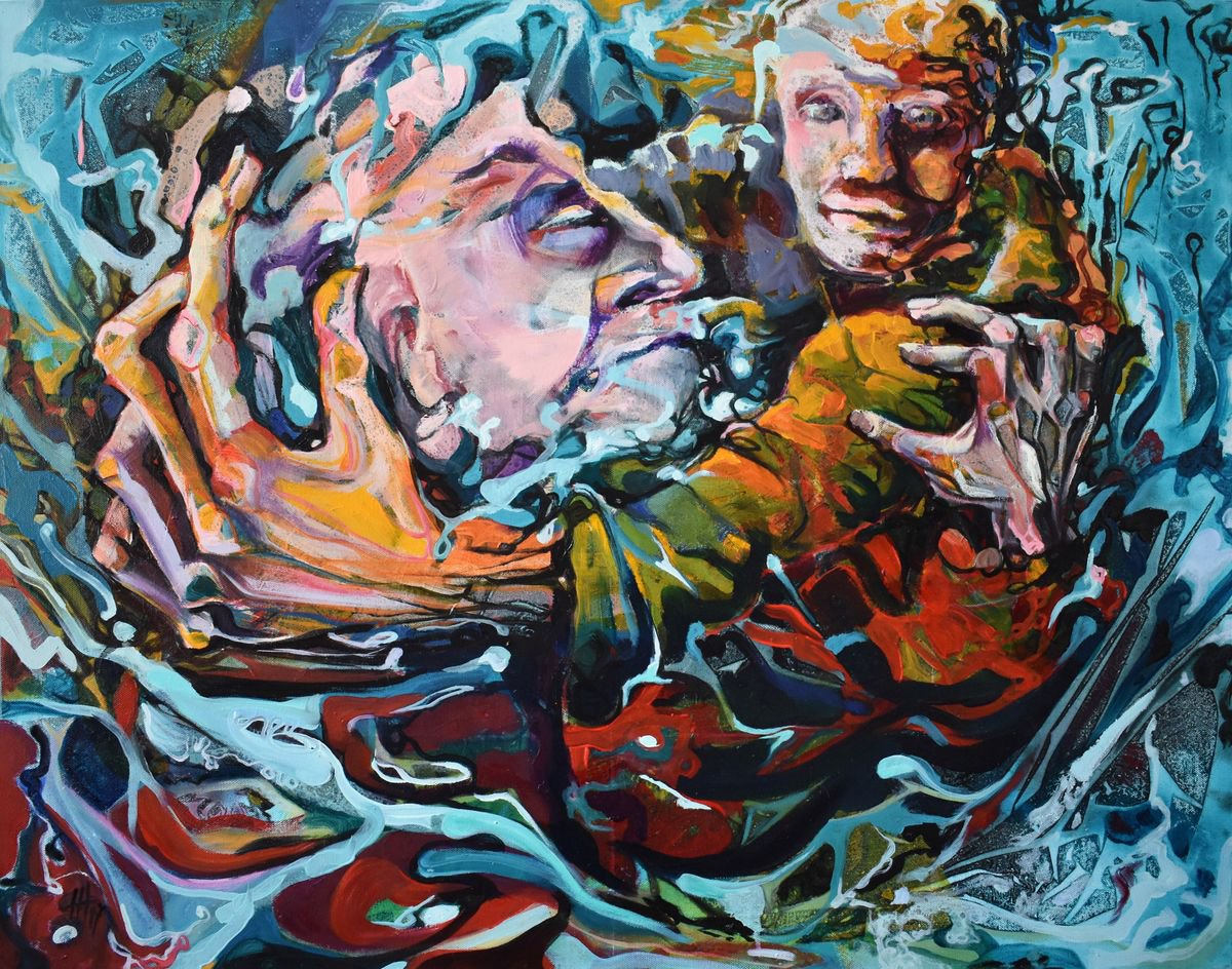 Expressive Portrait Oil Painting By Hilde Hoekstra, 35 X 28, Maelstrom, Original Artwork