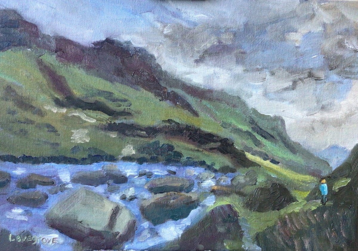 Impressionistic Landscape Oil Painting By Julian Lovegrove Art, 14 X 10", Mother At Llanberis Pass, Original Artwork
