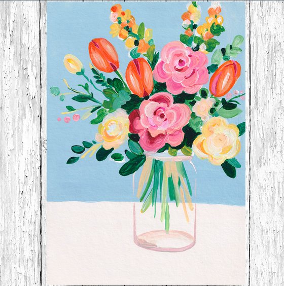 "Bouquet on a blue background"