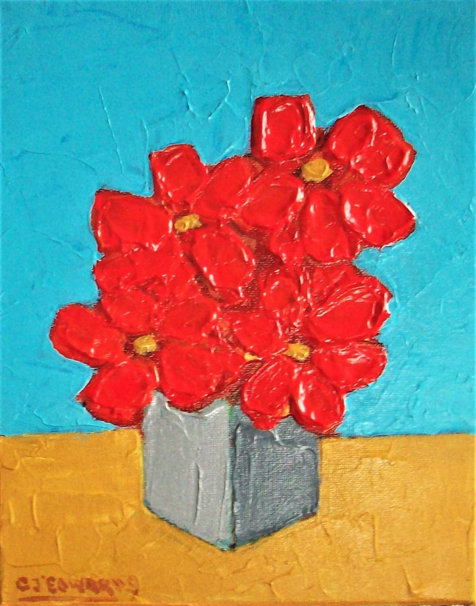 Impressionistic Botanical Acrylic Painting By David J Edwards, 8 X 10, November Reds, Original Artwork