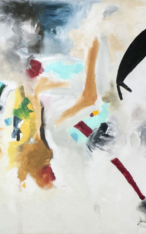 Red Bridge -Large Abstract Painting by Ulugbek Doschanov