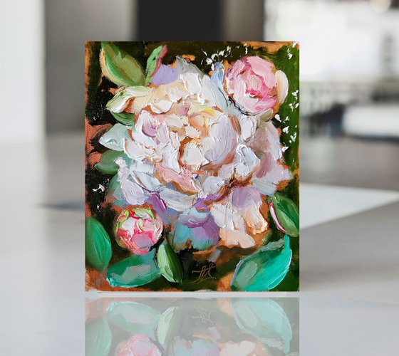Flowers blossom Mini Boho Painting Textured Peony Miniature