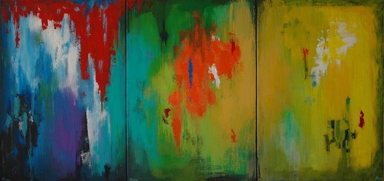 "ABSTRACT #069". Large Abstract Painting. Triptych.