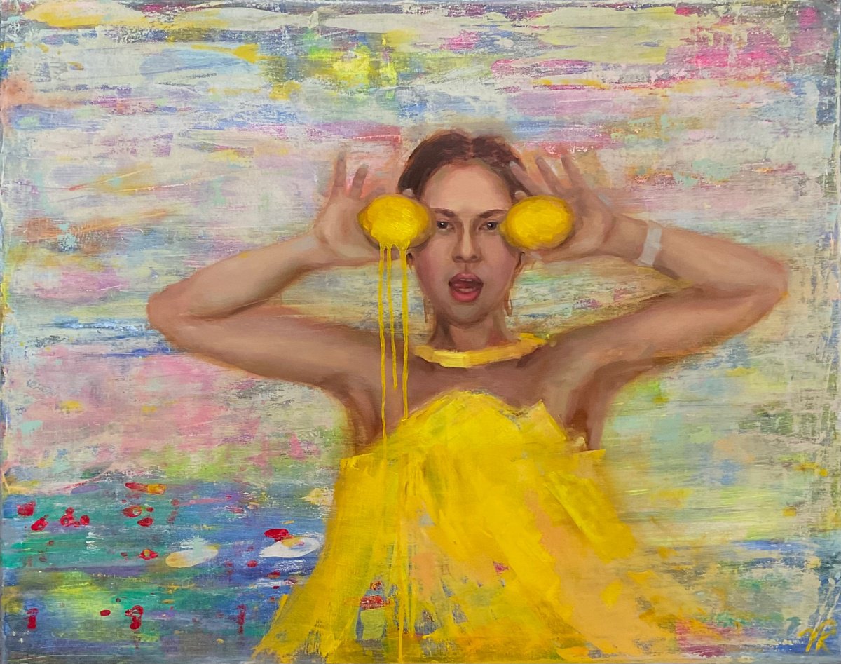 Expressive Portrait Oil Painting By Vera Klimova, 36 X 29", Hot Summer 1, Original Artwork