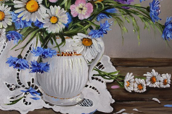 White Blue Flowers Painting