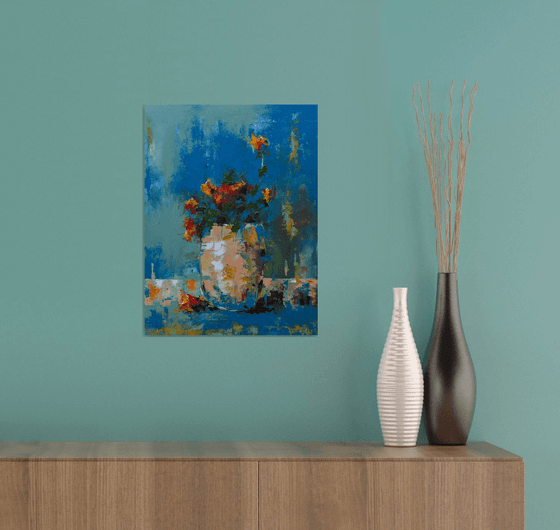 Modern still life painting. Flowers in vase. Flowers painting for gift