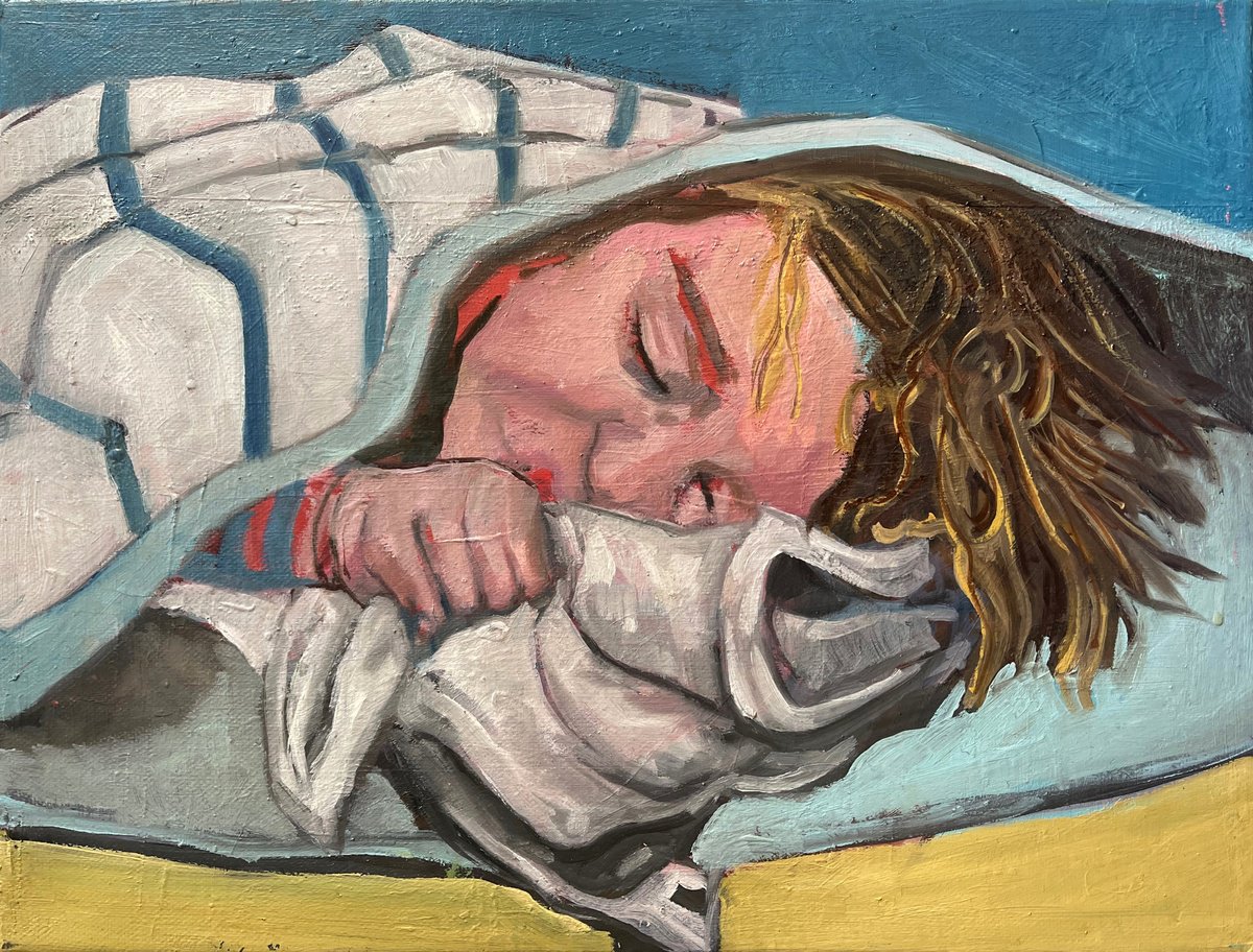 Expressive Portrait Oil Painting By Ulli Schmitt, 16 X 12", Sleeping John, Original Artwork