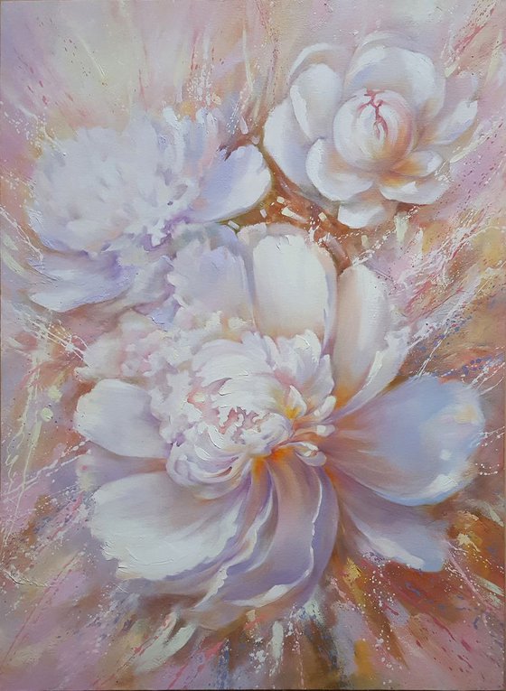 Oil Painting Peonies, original artwork on canvas