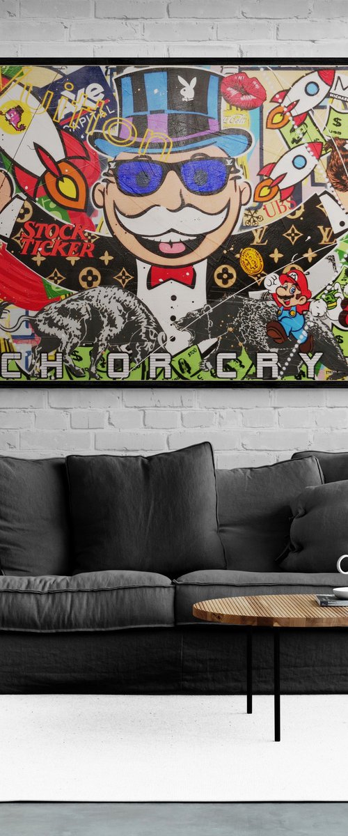Money Never Sleeps 240cm x 100cm Textured Urban Pop Art by Franko