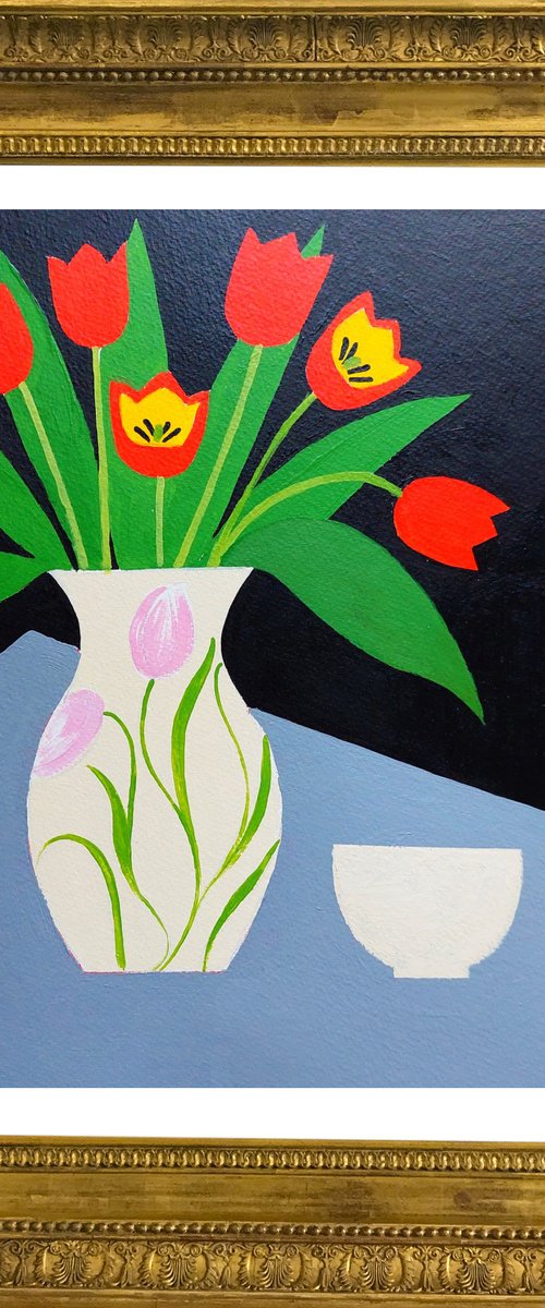 Still Life with Six Red Tulips III by Jan Rippingham
