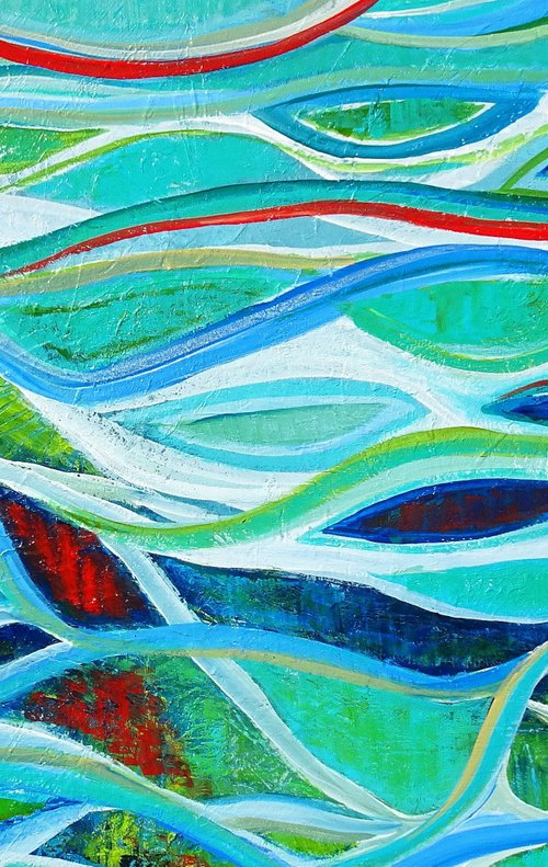 SEA GLASS. Teal, Blue, Aqua Contemporary Abstract Seascape, Ocean Waves Painting. Modern Textured Art by Sveta Osborne