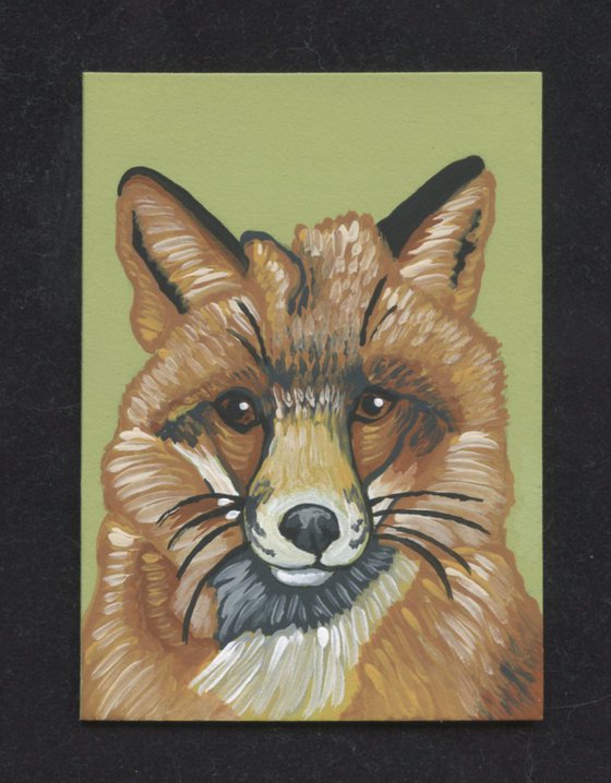 ACEO ATC Original Miniature Painting Red Fox Wildlife Art-Carla Smale