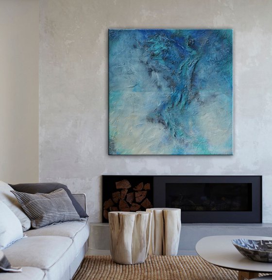 Day and Night - blue square abstract textural painting