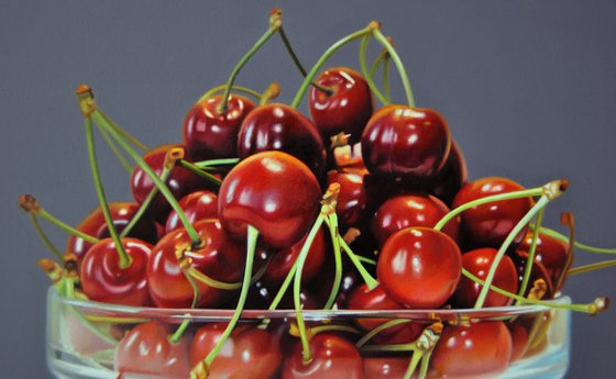 Still life with cherries IV , Original oil on canvas painting