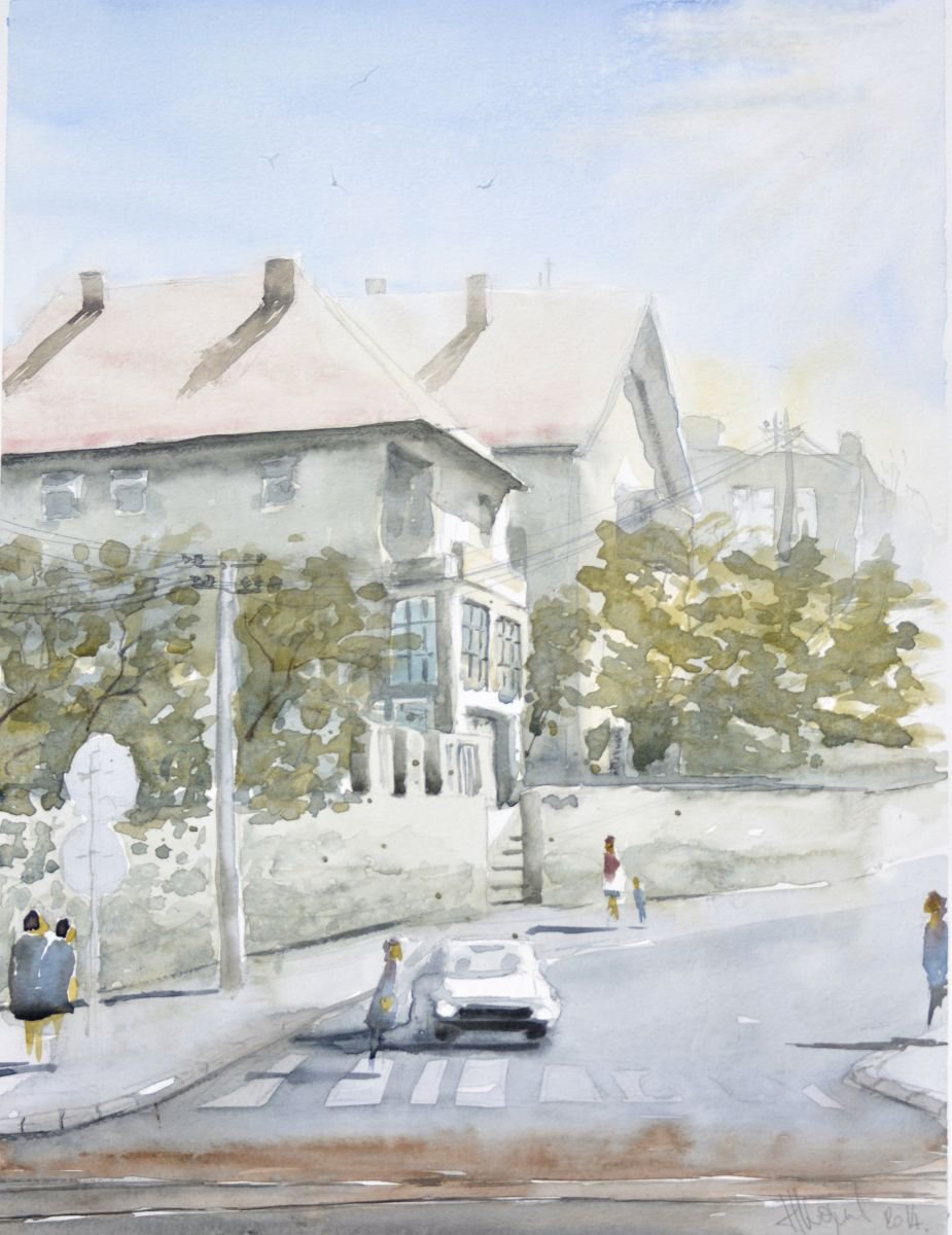 Trebevicka (street) - original watercolor landscape by Nenad Kojic by Nenad Kojic watercolorist