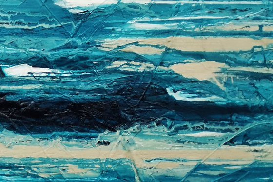 Malted Southern 200cm x 80cm Teal Cream White Textured Abstract Art