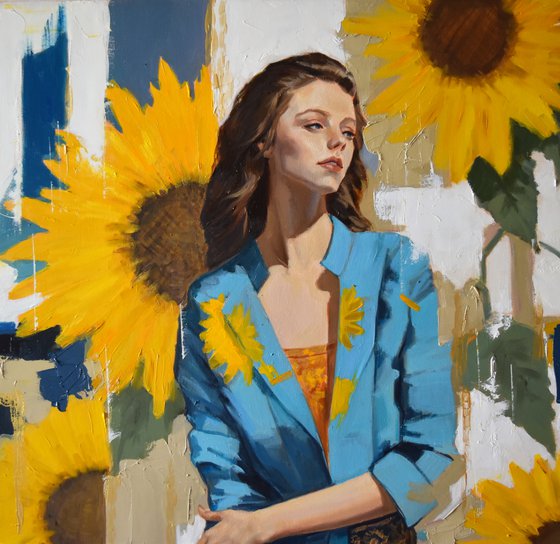 A portrait with sunflowers