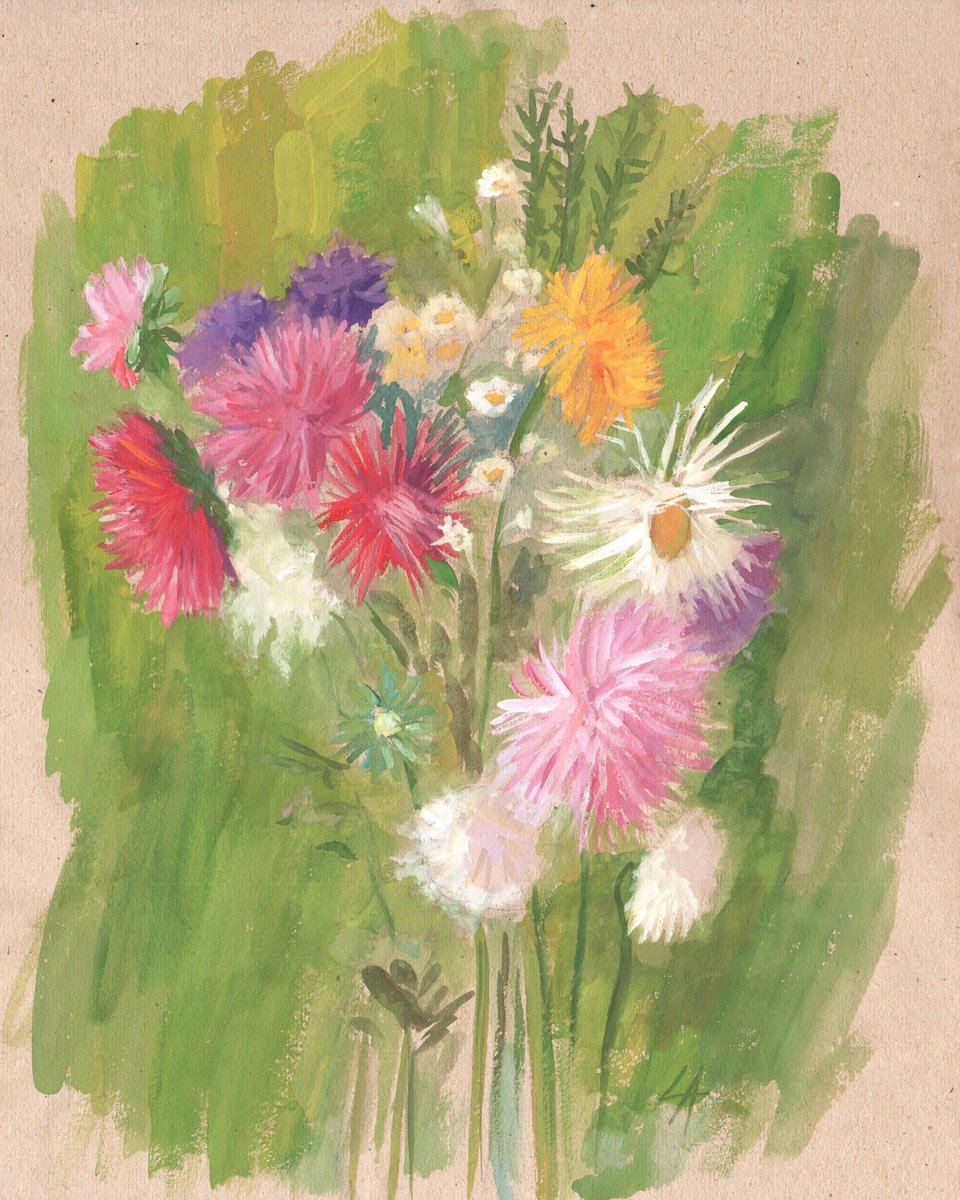 Impressionistic Botanical Painting By Elena Lykhodid, 16 X 20, Asters, Original Artwork