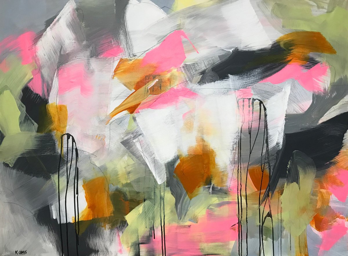 Organic Abstract Acrylic Painting By Kris Haas, 48 X 36", Listen, Original Artwork