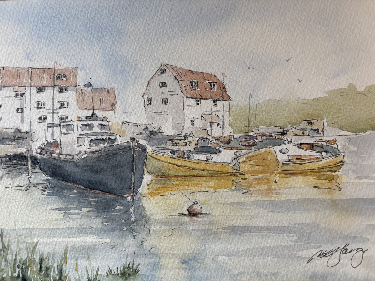 Impressionistic Landscape Watercolour By Noel Sawyer, 10 X 7", The Tide Mill - Woodbridge, Original Artwork