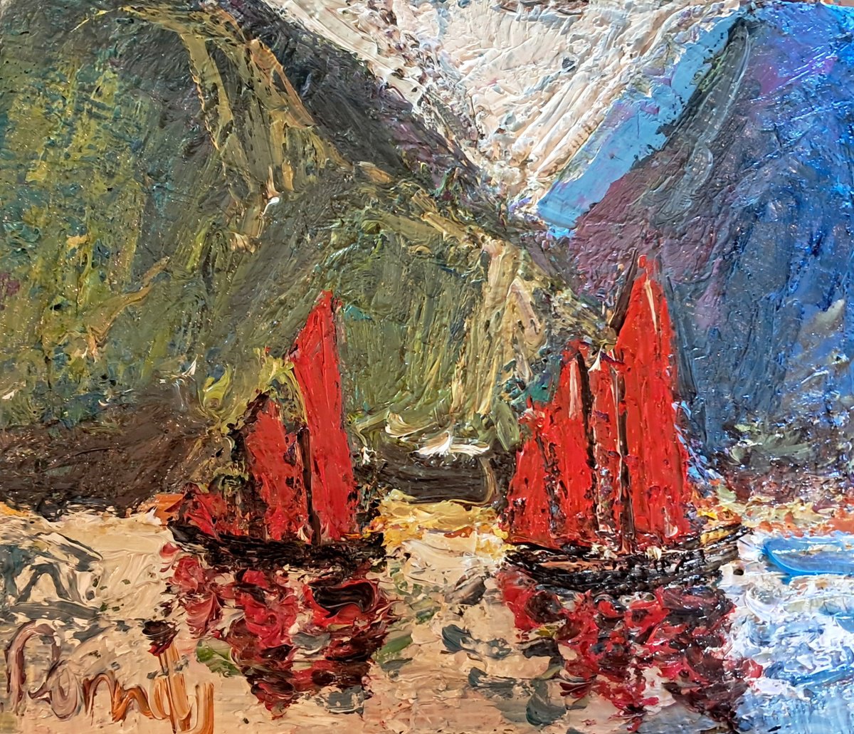 Impressionistic Landscape Oil Painting By Deborah Donnelly, 12 X 10, Galway Hookers, Original Artwork