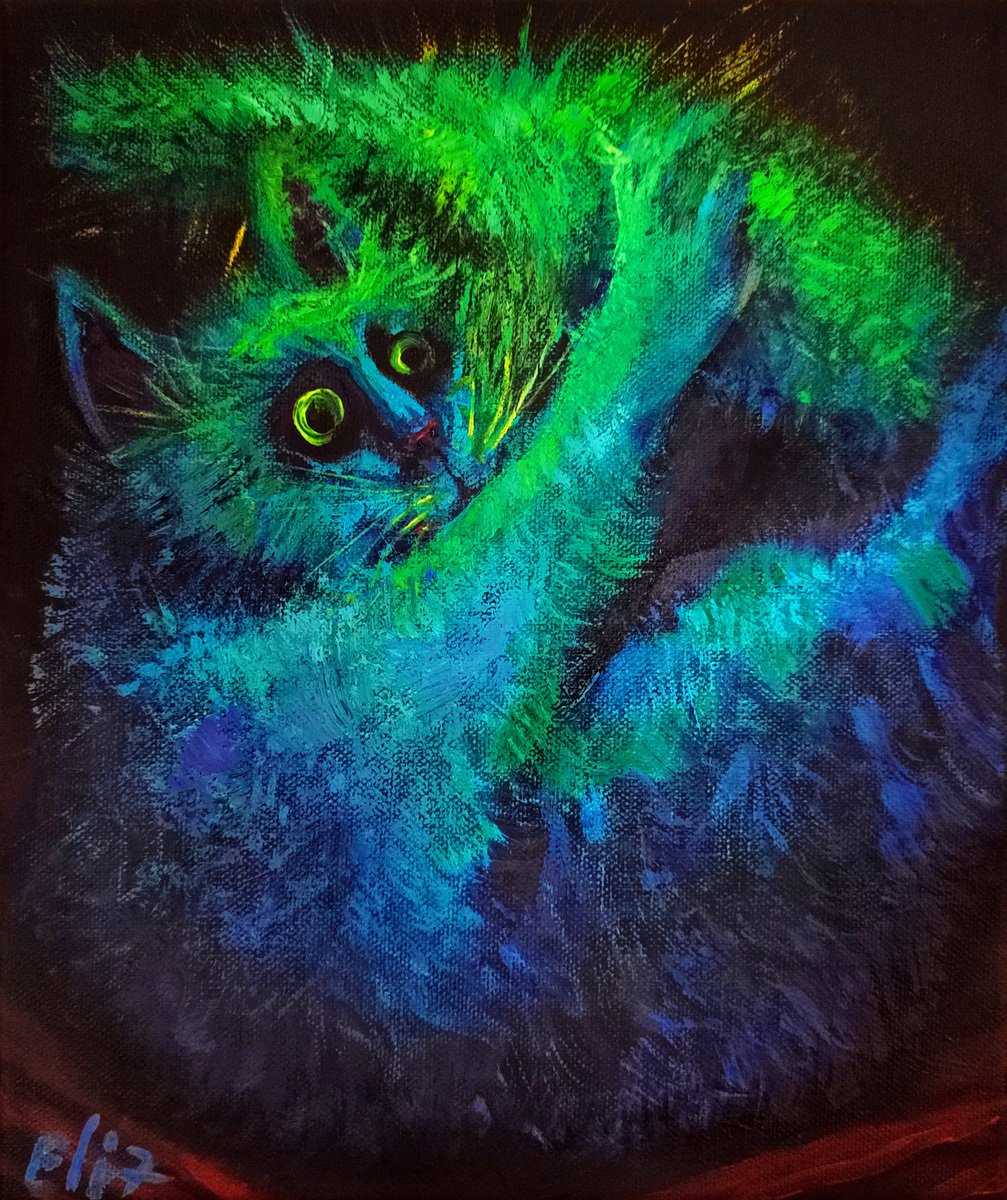 Expressive Animal Acrylic Painting By Elisheva Nesis, 10 X 12, Night Electricity, Original Artwork