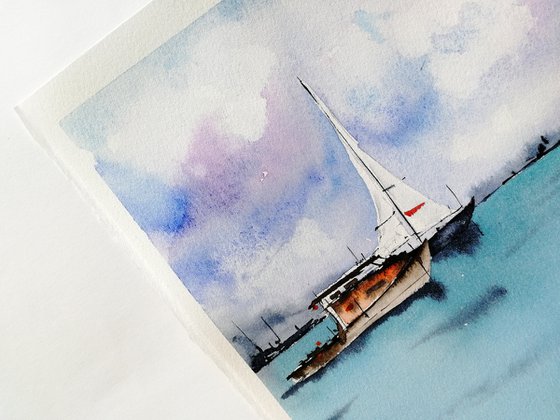 Sailboat painting. Seascape