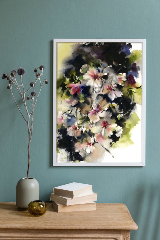 Almond Blooming Florals Watercolor Painting