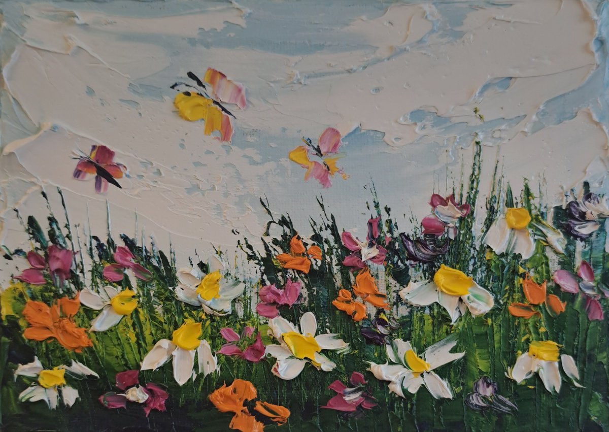 Daisies and butterfly by Oksana Fedorova