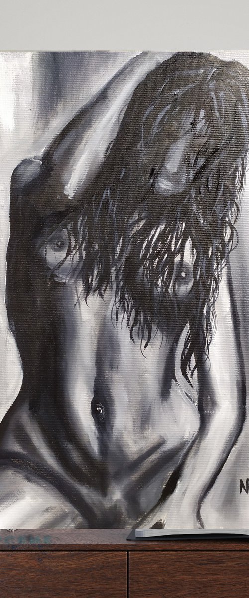 Untill the moment, original nude erotic girl oil painting, Gift, art for home by Nataliia Plakhotnyk