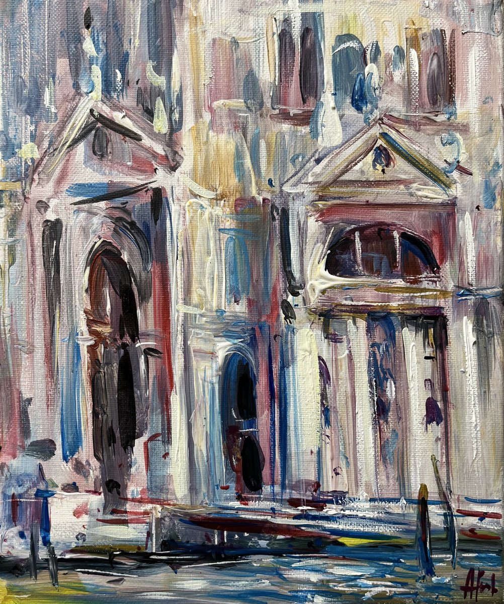 Impressionistic Cityscapes Acrylic Painting By Altin Furxhi, 10 X 12, Reflexes Of Venice, Original Artwork