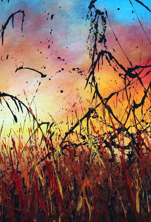 Sunset #4 - Large 124 cm x 77 cm -Original abstract landscape painting by Cecilia Frigati