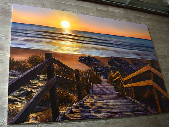 "Golden shore" - LARGE oil painting on canvas 100 x 150 cm (39 x 59 cm)