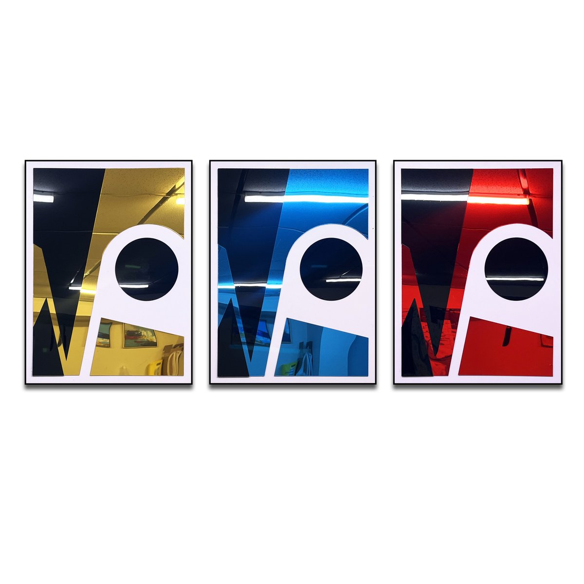 Geometric Abstract Collage By Dong Su, 54 X 24, Triadic Harmony, Original Artwork