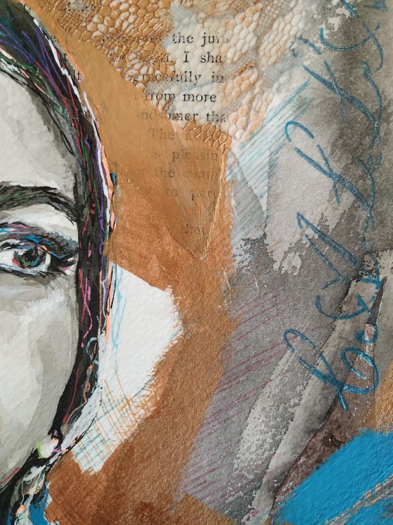 Maria Callas - Portrait mixed media drawing on paper
