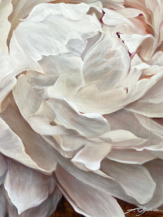 Original author’s oil painting "White Peonies complex colors"