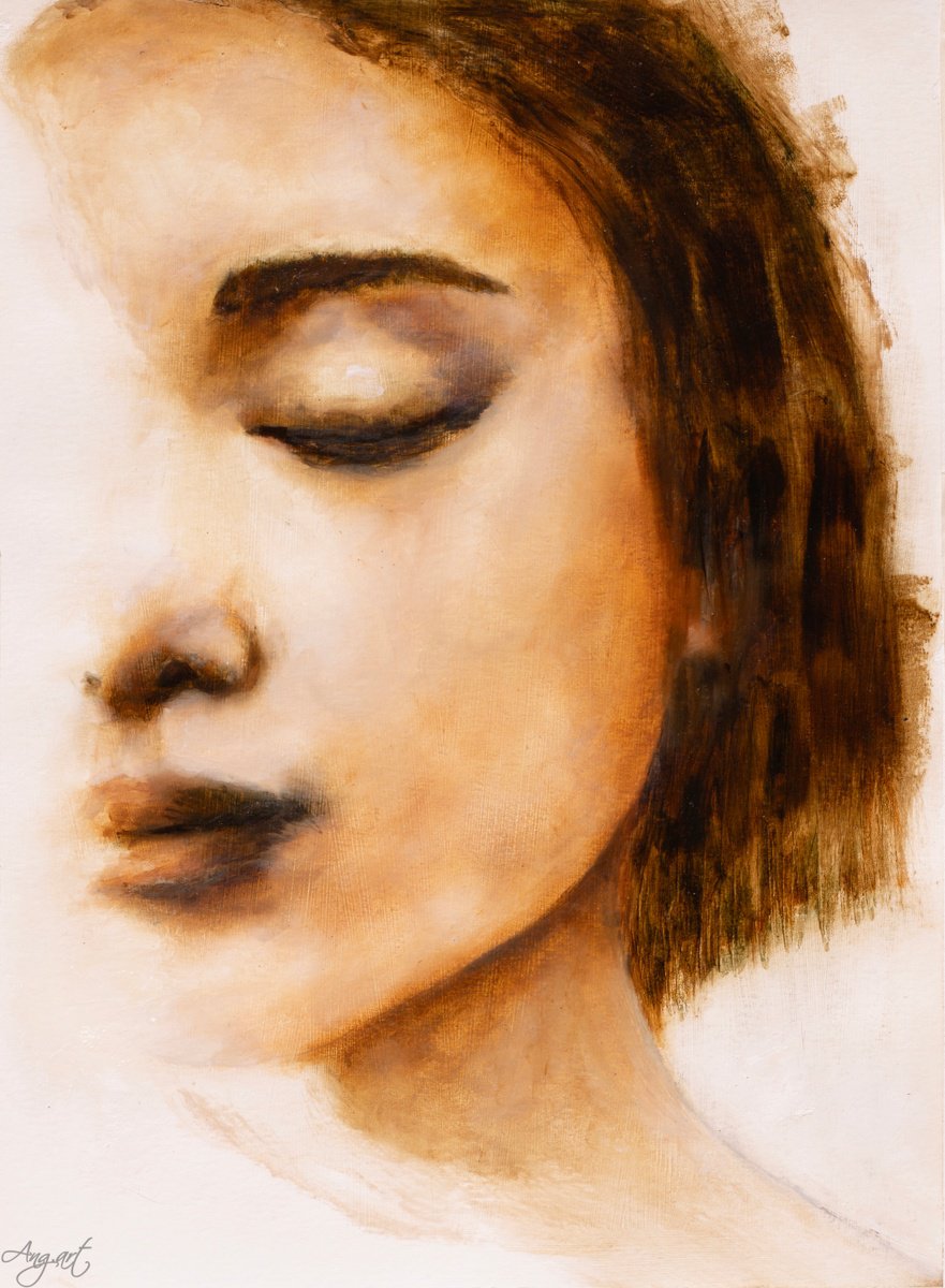 Surrealistic Portrait Oil Painting By Angela Suto, 12 X 17, Somnium Iv, Original Artwork