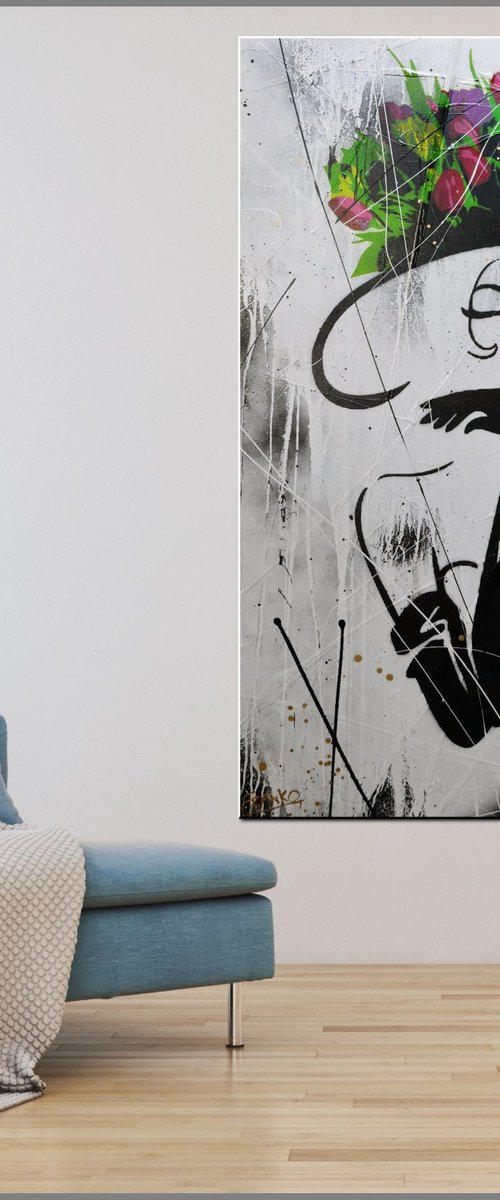 Golden Raw Class 140cm x 100cm Chanel Flower Hat Textured Urban Pop Art by Franko