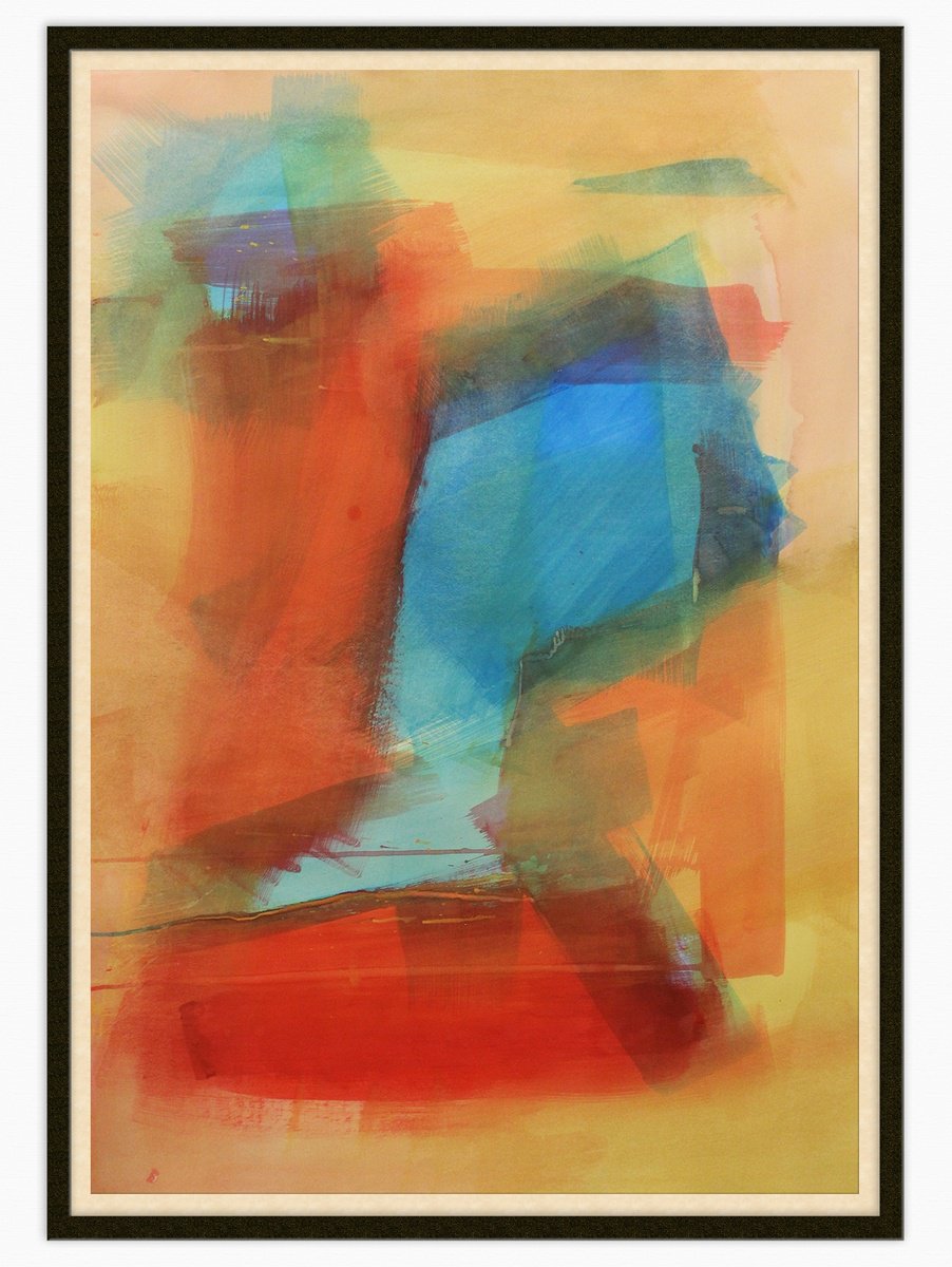 Abstract Painting By T Kyomu, 28 X 39", Waterfall, Original Artwork