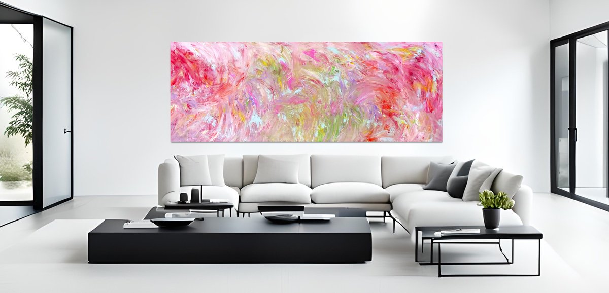 Organic Abstract Acrylic Painting By Estelle Asmodelle, 85 X 31, Muted Relationship, Original Artwork
