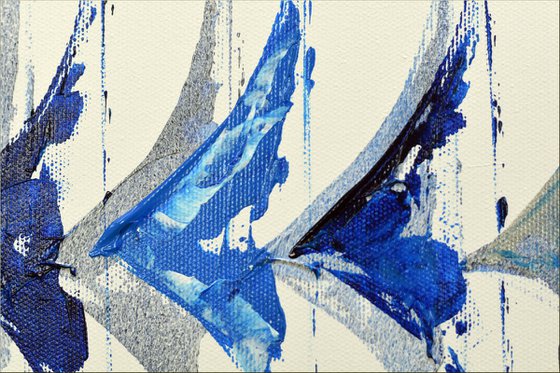 Blue Sails  - abstract acrylic painting, canvas wall art, framed modern art