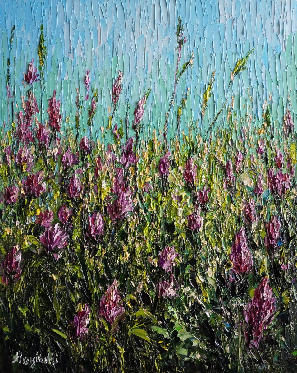 Impressionistic Landscape Oil Painting By Haykuhi Khachatryan, 16 X 20, Field Of Wildflowers, Original Artwork