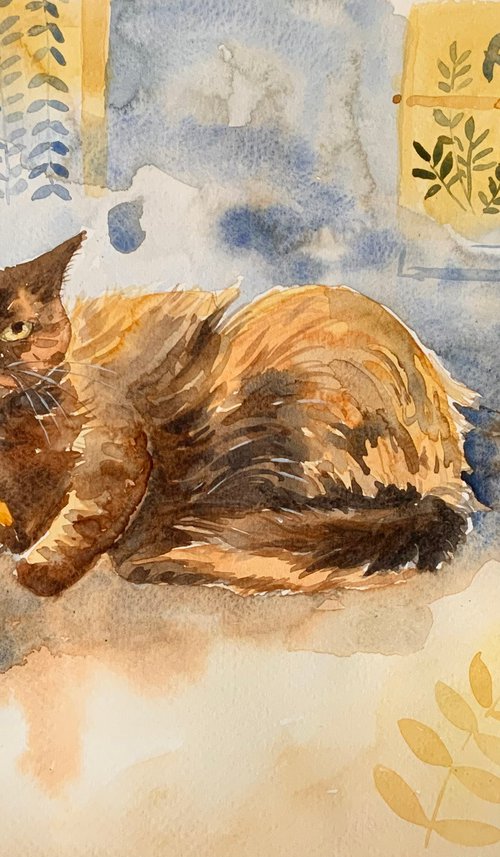 Tortoiseshell cat interior by Mary Stubberfield