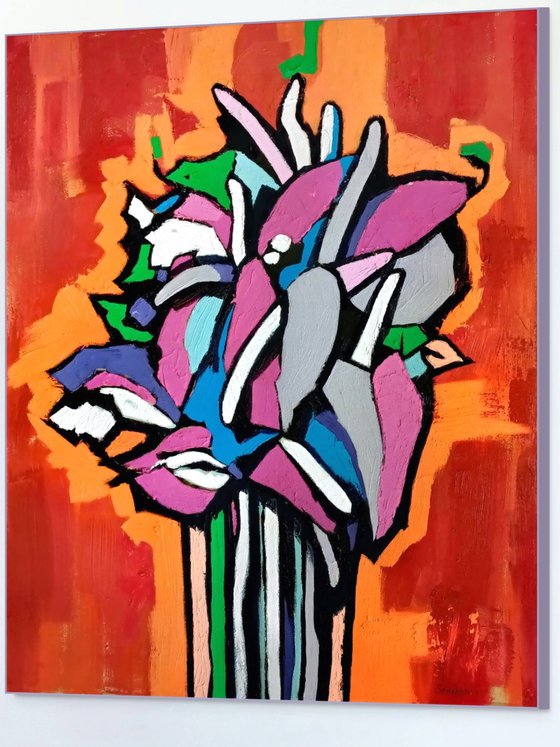 Exotic Flowers on Red