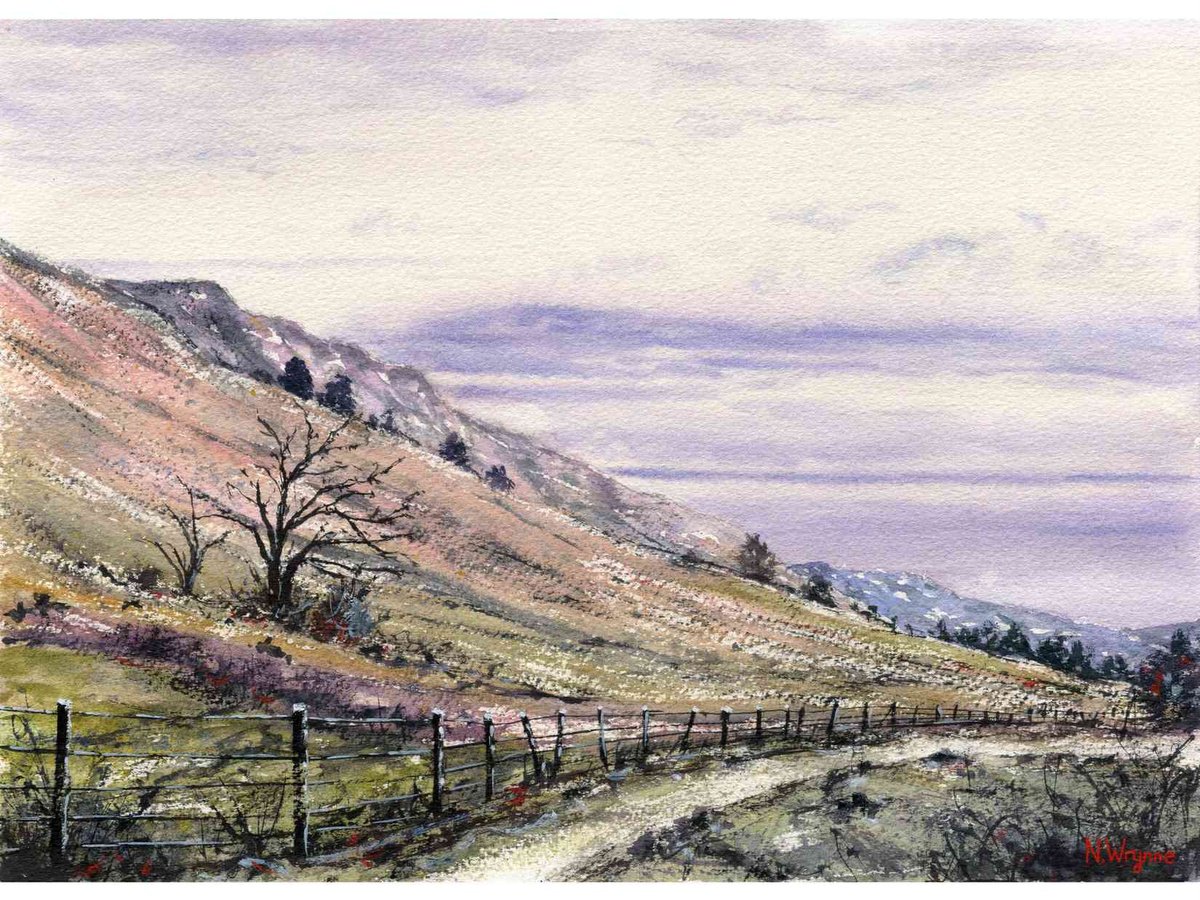 Impressionistic Landscape Watercolour By Neil Wrynne, 15 X 11", Mountainside Path, Original Artwork
